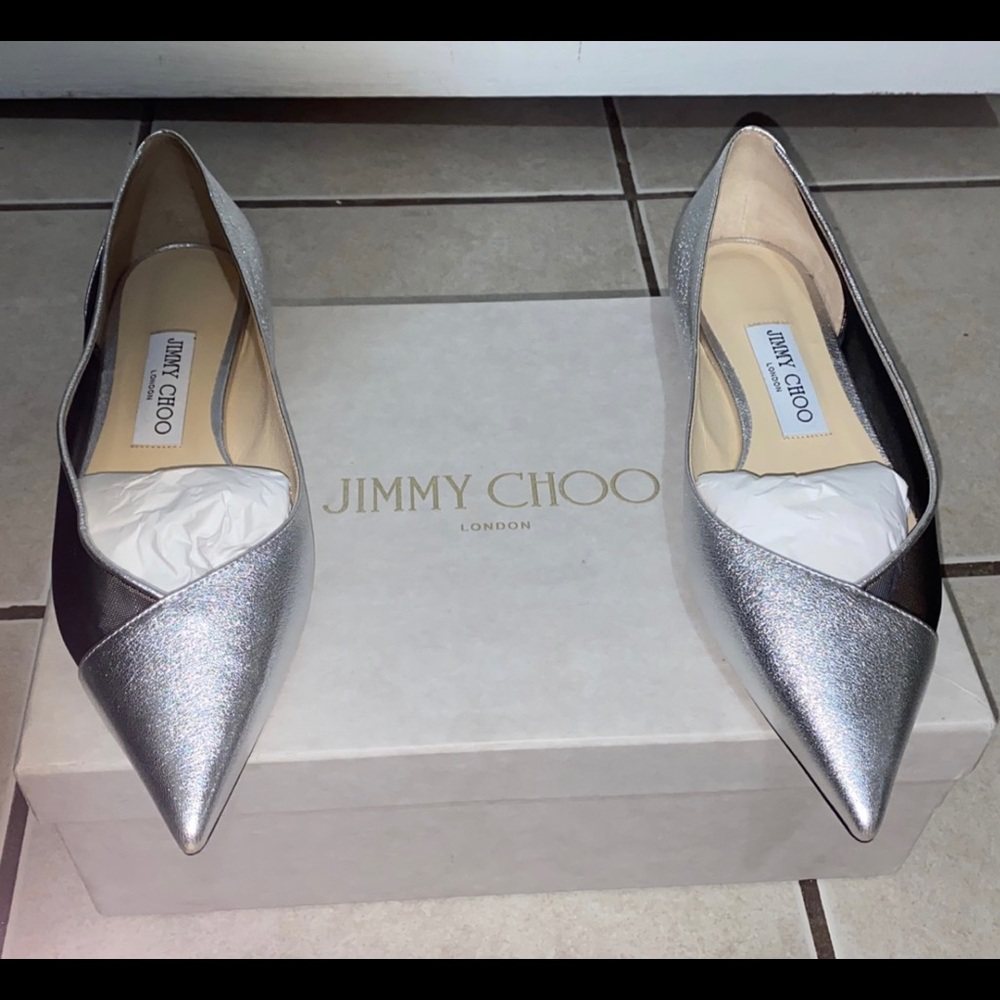 Jimmy Choo Black and Silver Flats
